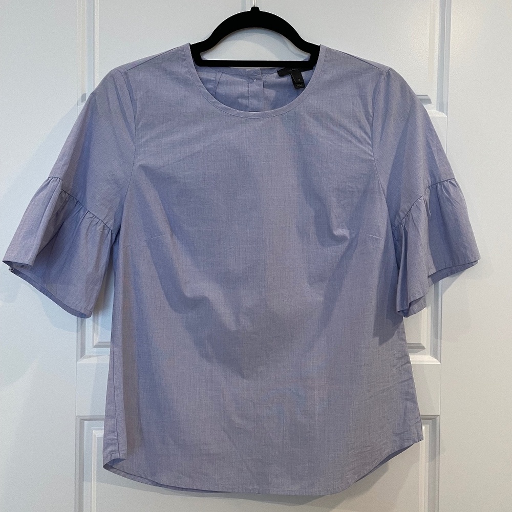 J. Crew Ruffle Short Sleeve Button Back Top